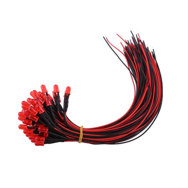50 stk. Formonterede DC12V Diffuse LED-dioder Multi Farver Lys 5mm Rød(#5)