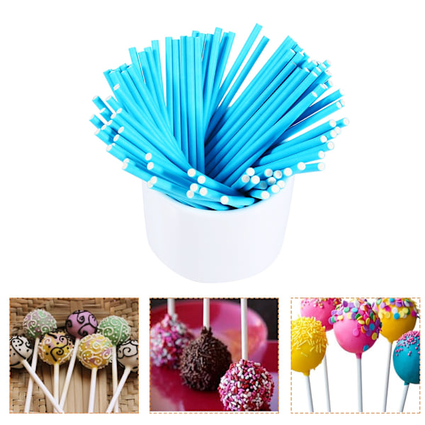 100 st/set Färgglada Lollipop Pinnar Cake Pop Pinnar för Godis Choklad 10cm Blå
