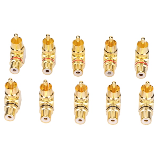 10 stk. RCA Vinkeladapter Han til Hun Kobber Forgyldt 90 Graders L Type RCA Adapter Konnektor