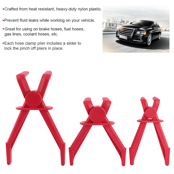 3-pack Nylon Flexibla Slangklämmor Tångset för Broms Bränsle Gas Kylvätska Radiator Slangar