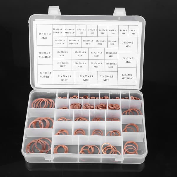 570 stk. Kobber Skiver Flat Ring Sett Kit med Plastboks