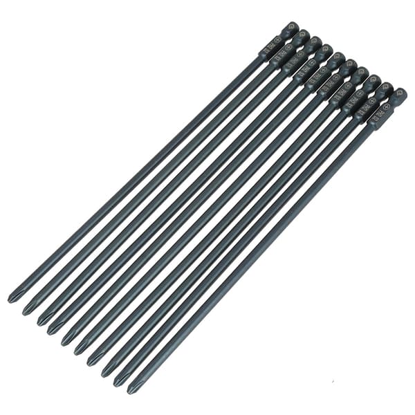 10 stk. S2 Stål Krysshode PH2 Skrutrekkerbits Sett 1/4 tommers Hex Skaft 200 mm