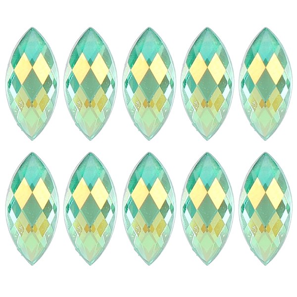 500 stk. AB Hesteøye Rhinestones Imitasjon Flat Bakside Lys Grønn Farge Krystall 7 x 15 mm