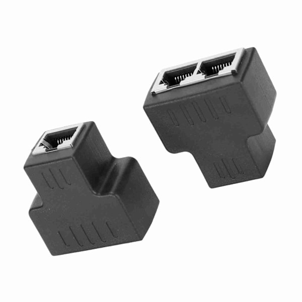 2 stk. Ethernet Kabel Adapter 1‑ind 2‑ud RJ45 Hun Interface LAN Stik Kabel Forlænger Splitter til Internetledning