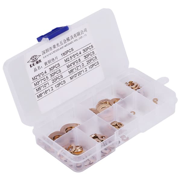 180 st Mässingsbrickor Sortimentsset med Låda M2/M2.5/M3/M4/M5/M6/M8/M10