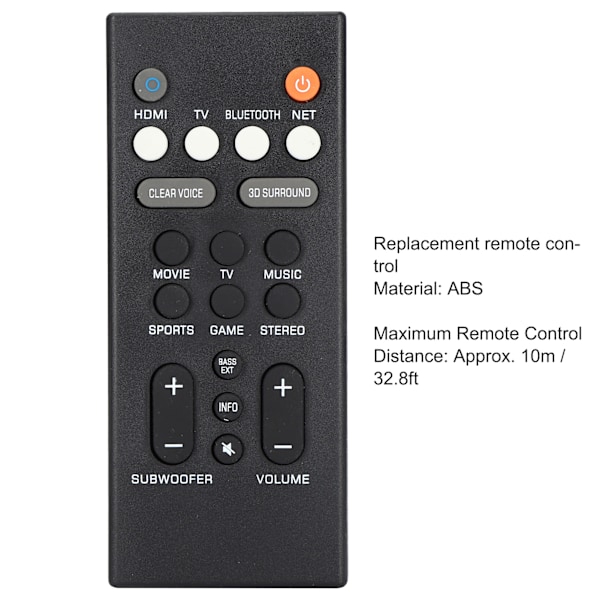 Fjernbetjening ABS Holdbar Højttaler Erstatningscontroller til YAS‑209 YAS‑109