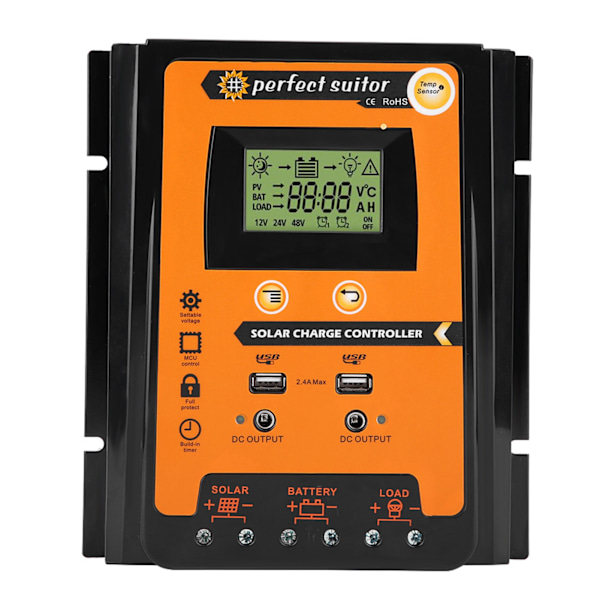 12V/24V 70A PWM&amp;MPPT Kort Version Solar Charge Controller Solpanel Batteri Regulator Dobbelt USB LCD Display