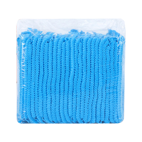 100 stk. Engangshætte Høj Elasticitet Non Woven Stof Engangs Hårnet Hovedbeklædning til Skønhedssalon Fabrik Blå 21in Dobbelt Elastik