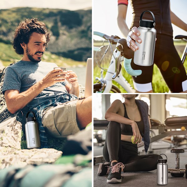 TOMSHOO 1050ml Rostfri Vattenflaska Läckagesäker Sportflaska med 750ml Vattenkopp Kaffemugg för Utomhuscamping Vandring Backpacking Fiske