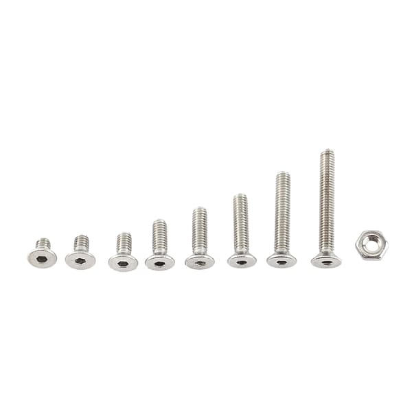 M2.5 A2 Rustfrie sekskantskruer med sekskantmuttere, assortert sett (flatt hode)