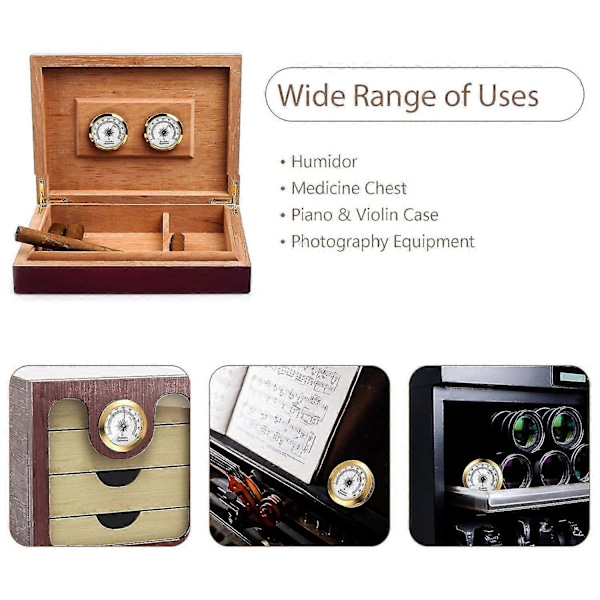 2 Styk Hygrometer Analog Hygrometer Mekanisk Rund Hygrometer Fugtmåler til Skab Dåser, 2 Tommer (Guld)