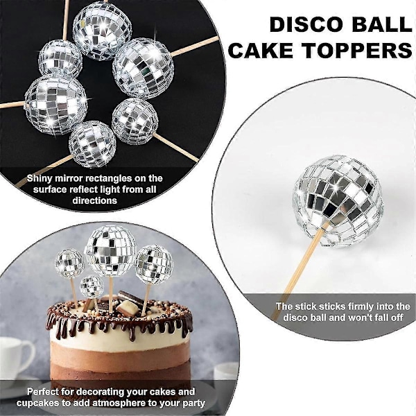 24 kpl Disco-pallo Cupcake-koristeita Onnellinen Syntymäpäivä Kakun Koriste Disco-pallo Kakun Tikut Teemakakun Koriste Disco-teemaiseen Juhlaan