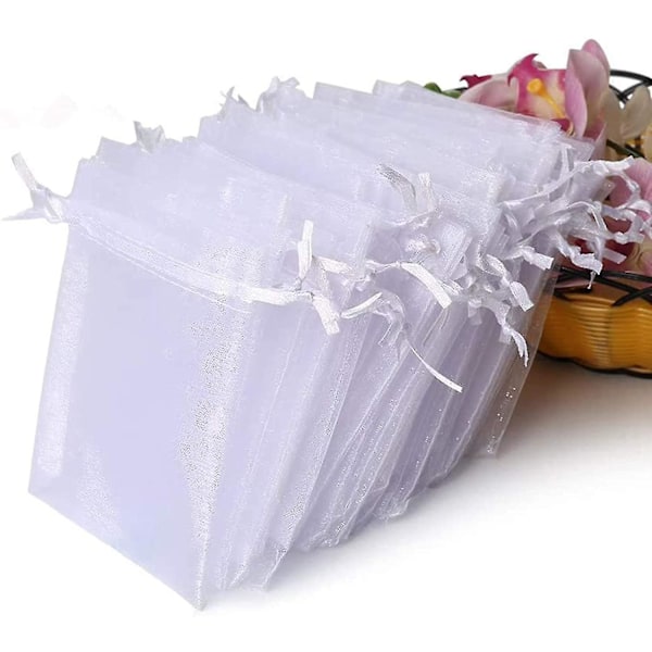 100pcs Premium Sheer Bags, White Wedding Favor Bags With Drawstring, 4x4.72 Jewelry Gift Bags For Ty