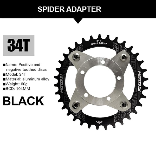 E-Bike Kampisarja 104BCD 34T Ketjupyörän Sovitinsarja Keskimoottorille BBS01 BBS02 Pyörän Muunnososat Musta