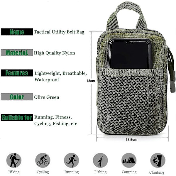 Taktisk Molle-ficka Nylon Militär Edc Liten Midjepåse Pack Väska För Utomhussporter Väskor Grön