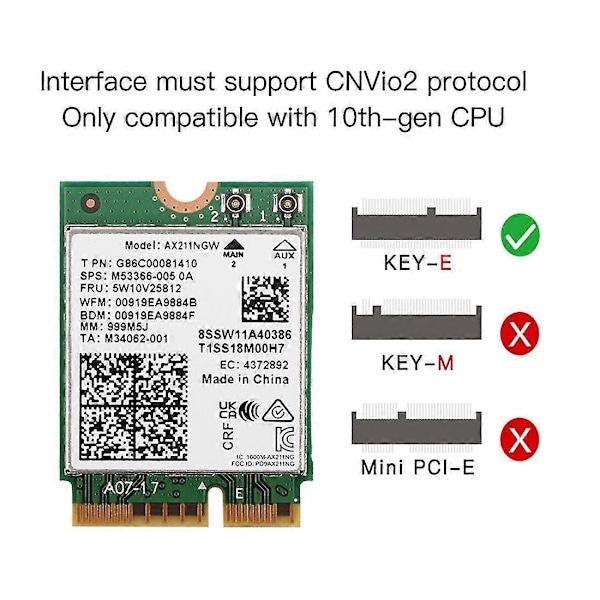 WiFi 6E AX211NGW Tri Band 2.4G/5G/6Ghz Trådlöst Nätverkskort för Bluetooth 5.2 AX211 M.2 CNVio