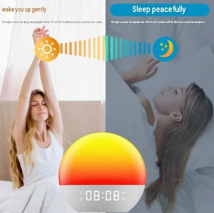 Multifunktionelt White Noise-vækkeur med solopgangslys, LED-farveskiftende natlampe til soveværelset