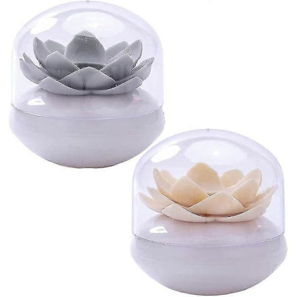 Bomulds Puder Holder, Lotus Formet Tandpicks Bud Uldsvamp Dispenser Organizer Beholder Badeværelse Opbevaringsboks (grå+beige 2stk)