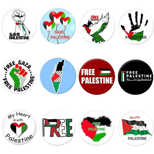 12 Pcs Palestine Flag Lapel Pins Bulk Metal Palestine National Flag Lapel Pin for Men Women