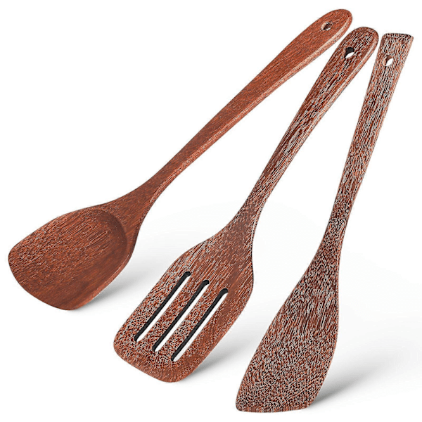 3 st Köksspatel Trä Stekspade Platt Spatel Nonstick Spatel med Slitsar Wokspatel Köksredskap