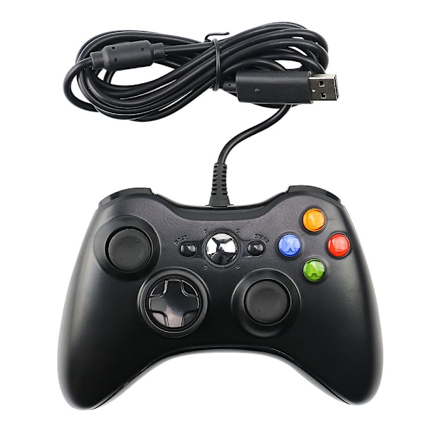 USB-spilcontroller til Xbox 360 med ergonomiske knapper, sort