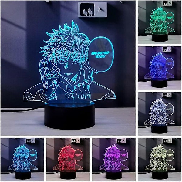 SBSG Satoru Gojo 3D Illusionslampe Jujutsu Kaisen LED Anime Lampe 16 Fargeendringer RGB Fjernkontroll Skrivebord Nattelys for Soverom (Satoru Gojo)