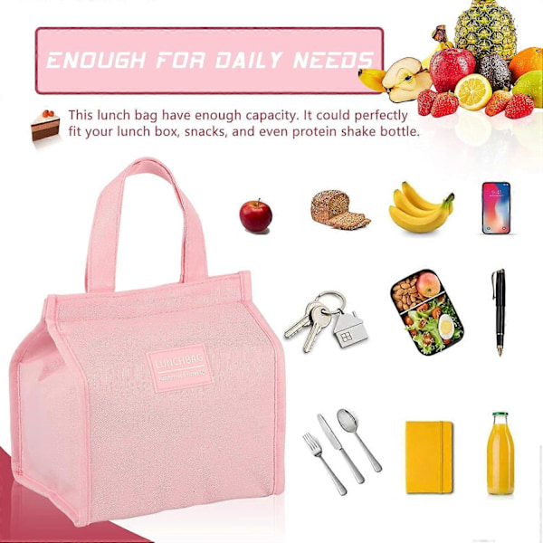 Liten Lunchväska, Isolerad Lunchväska för Kvinnor Män Barn, Återanvändbar Läckagesäker Termisk Lunchlåda för Kontorsarbete etc (Rosa)