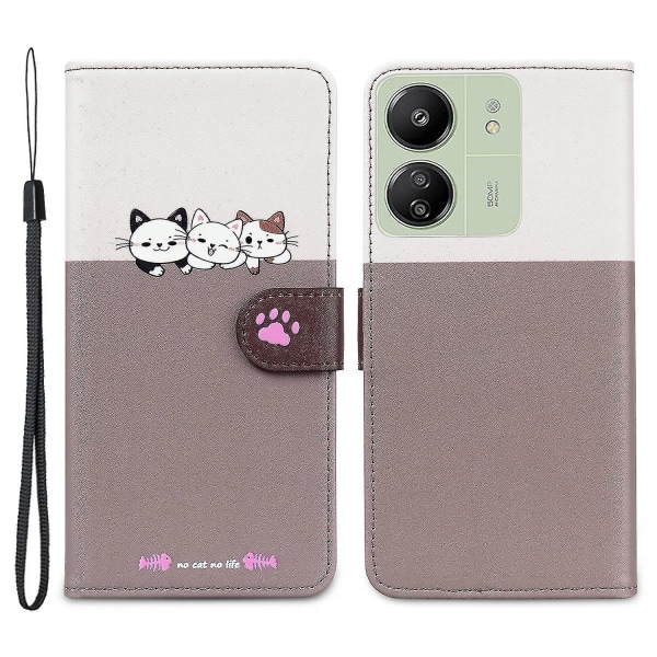 Tegneserie Pet Series for Xiaomi Redmi 13C 4G/Poco C65 4G Etui Lær Telefonlommedeksel - Bønne Rosa