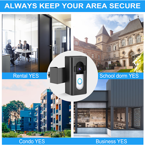 Ring Video Doorbell fäste, slagfritt, stöldskyddande, fast dörrklämma, metallfäste