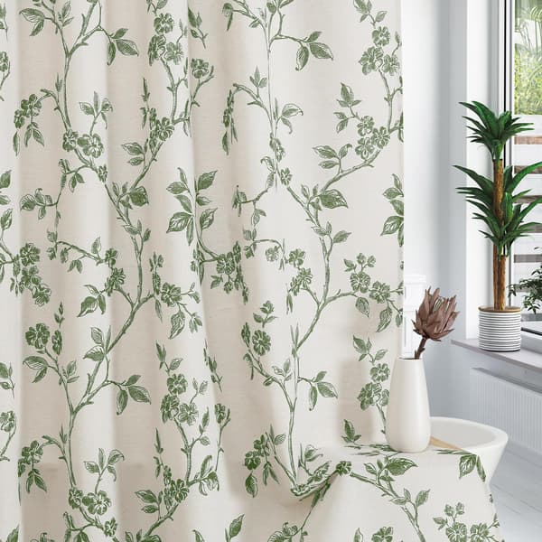 1 stk. blomstret polyester badeforhæng 120x180cm, vandtæt borefri badeværelses skillevæg B