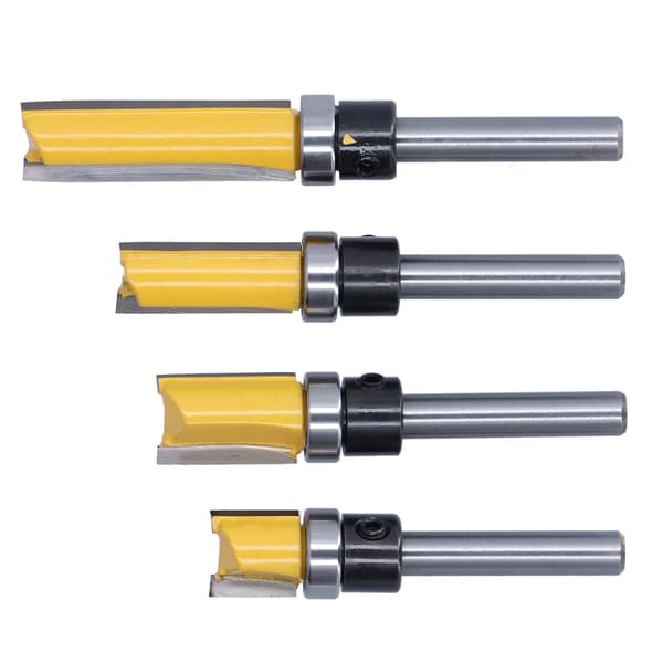 4 stk. Trim Hinge Router Bit Rund Sølv Gul 1/4in Skaft Flush Trims Tappfres