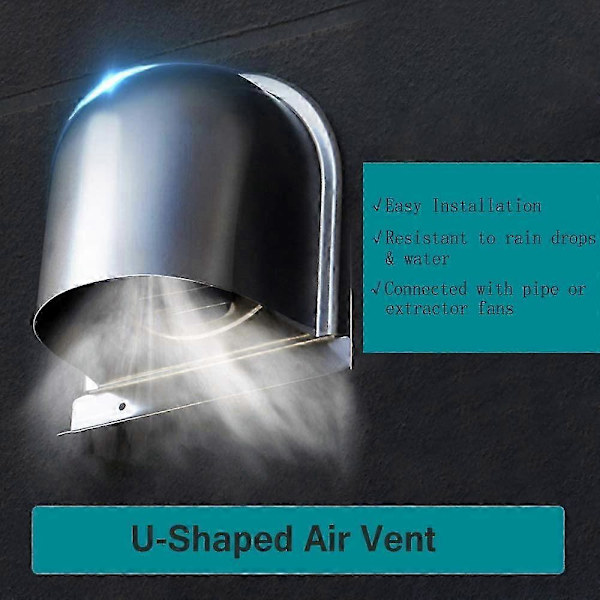 4 tommer 100 mm vandtæt rustfrit stål ventilationshætte Anti-korrosion Udstødning til væg luftudløb Co