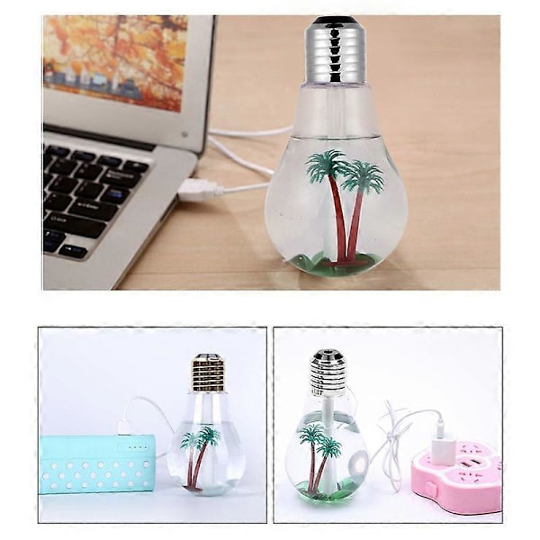 400 ml USB Luftfuktare Glödlampa Ljus Diffuser, Renare Spruta med Färg LED Nattlampa för Hemmet