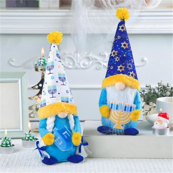 Hanukkah-nisser pyntegjenstander plysj-alv 2 stk./sett Hanukkah-dekorasjon Mr & Mrs Gnomes plysj