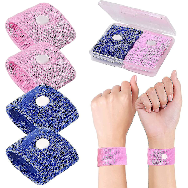 2 par resebands mot åksjuka för barn, anti-illamående armband, bilsjukeband rosa+blå