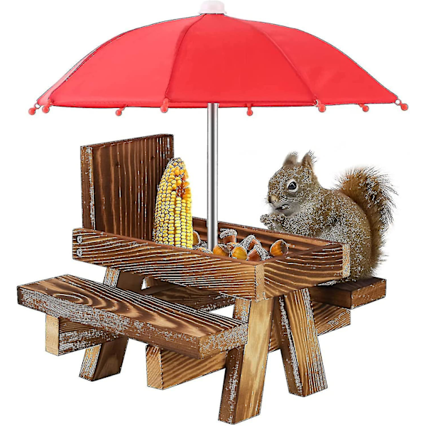 Squirrel Feeder Weatherproof Squirrel Picnic Table Wooden Squirrel Feeding Table With Umbrella [advanced Quality!50%off] Ty