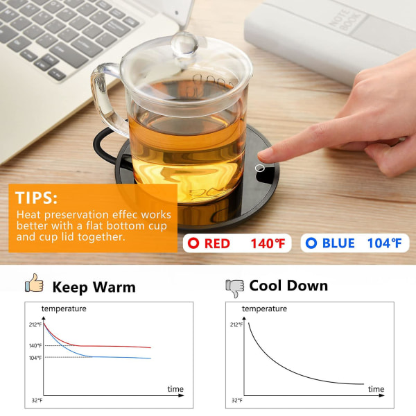Elektrisk kaffekoppvarmer, smarte kaffevarmere for kontorpult, krusvarmer med 2 temperaturinnstillinger, koppvarmer tevarmer, Elektrisk drikkevare