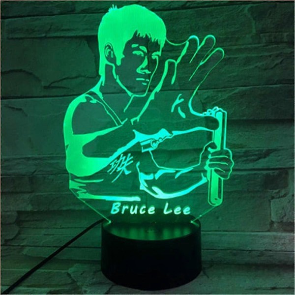 SBSG Bruce Lee Kina Kungfu 3D LED Lampe Nattlys for Barnerom med Fjernkontroll