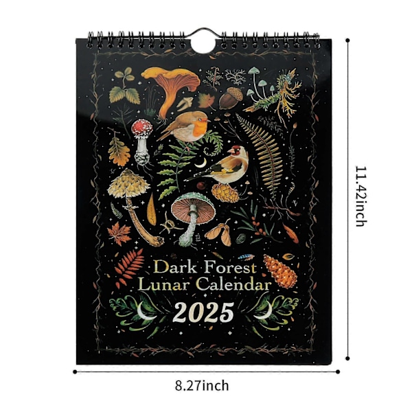 Väggkalender 2025, Mörk Skog Månkalender 2025, 12-månaderskalender 2026, Färgglad Månfas-kalender för kontoret 2025