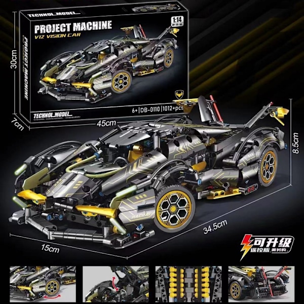 V12 racerbil model samlesæt byggeklodser Black Warrior legetøjsgave ornamenter