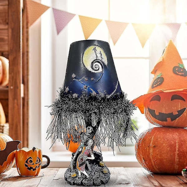 Nightmare Before Christmas Bordlampe, Lysende Led Måneskin Bordslampe Med Figur Kvast Harpiks Håndlavet Model Legetøj Skrivebordsdekoration