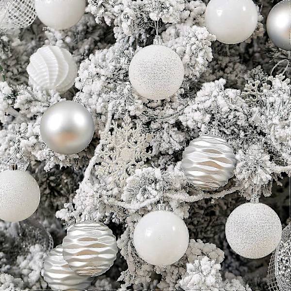 24 stycken julgranskulor i plast, oförstörbara juldekorationer, set med julgranskulor (silver)