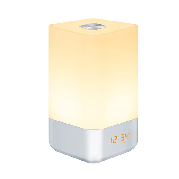 1 stk, USB soloppgang og solnedgang vekkerklokke, fargerikt stemningslys, berørings nattbordslampe, barneklokke, bordlampe, LED nattlys