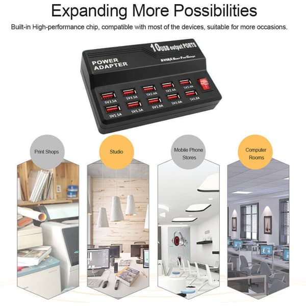 Smart ti-ports multi-port USB hurtiglading (svart)