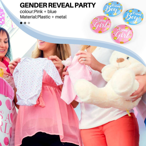 60-delad Genus Display Pin Pojke och Team Flicka Knappnål Baby Shower Knapp Rosa knapp för Baby Party Supplies