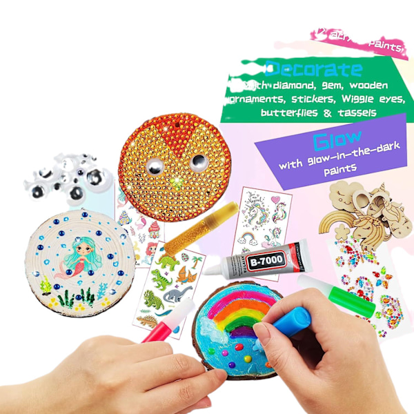 Trä-DIY-pysselset Glow in the Dark för pojkar och flickor 6-12 år, 24 träskivor med diamantmålning