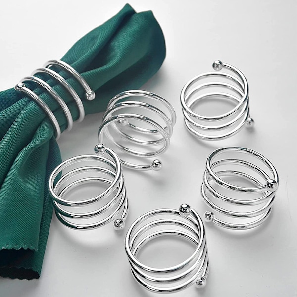 Silver Servettringar, Spiral Runda Servetthållare 6-pack - Silver