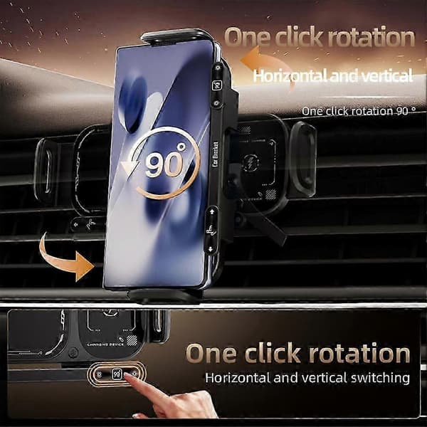 Smart Bil Trådløs Oplader Telefonholder Roterende til Navigation Black