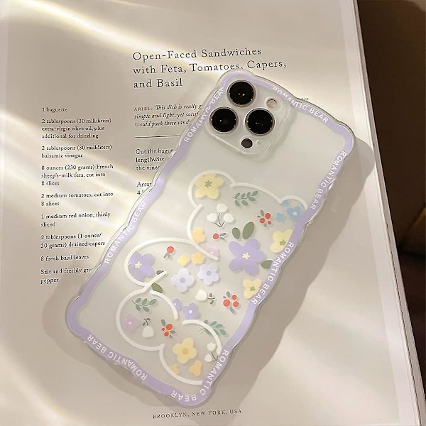 Kompatibel med iPhone 12mini Skal Transparent Söt Blommig Björnmönster Spets Lins Skydd Design för Kvinnor Flickor Mode Slank Mjuk Flexibel TPU Gnid
