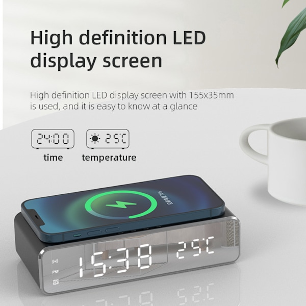 Trådløs opladning vækkeur multifunktionsur mobiltelefon smart LED digital display kreativt vækkeur